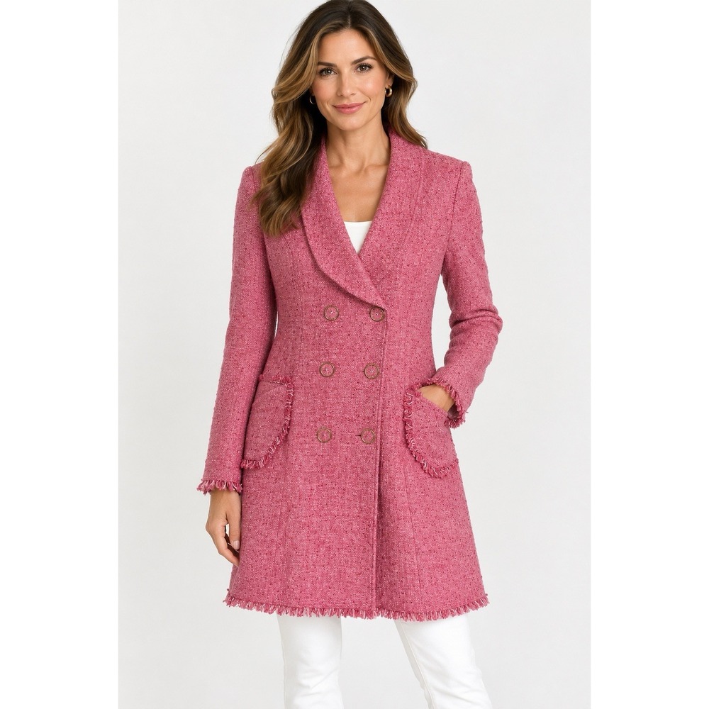 CAbi Women's Madison Avenue Pink Tweed Double-breasted Coat Career Preppy Sz 14